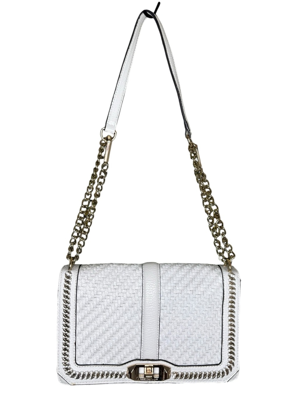 Rebecca Minkoff White Leather Woven Love Crossbody Bag